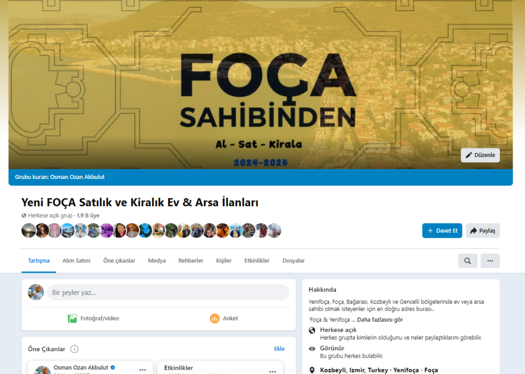 Yeni Foça Satılık Ev Facebook Grubu: Foça Gayrimenkul