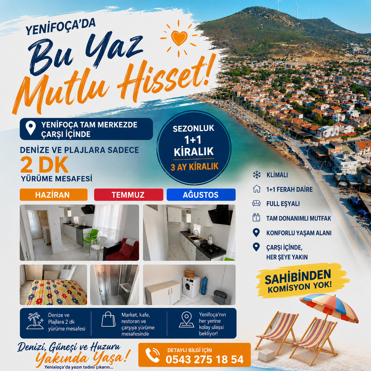 💥YENİFOÇA’DA SEZONLUK 1+1 EŞYALI KİRALIK DAİRE – 2026 YAZI YENİFOÇA’DA SEZONLUK 1+1 EŞYALI KİRALIK DAİRE